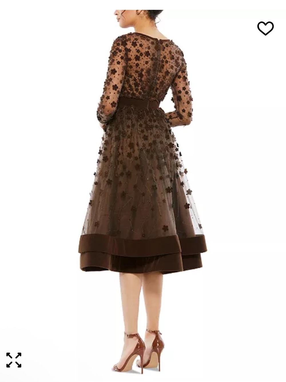 Mac Duggal Brown Embellished Velvet Trim A-Line Midi Dress | Size 2 | NWOT - Picture 9 of 14